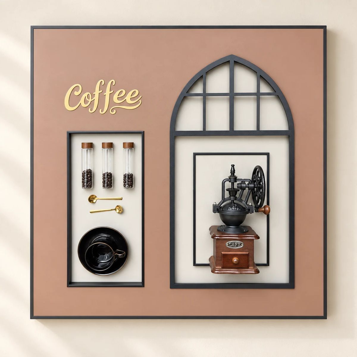Framed Coffee Wall Art with Real Grinder | 80cm 3D Artwork