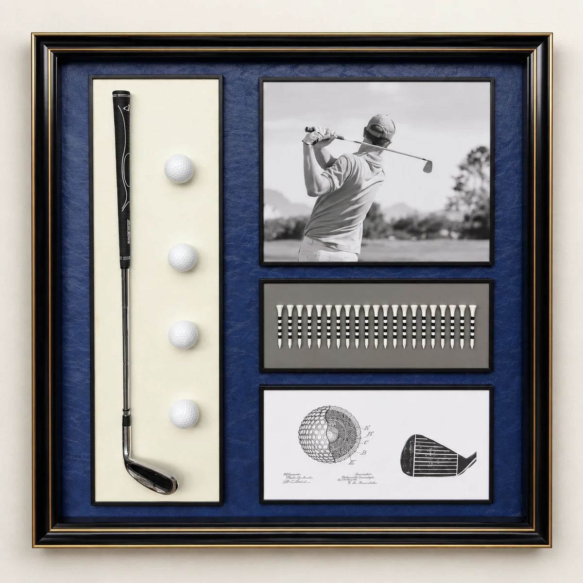 Framed Golf Wall Art with Real Balls and Club | 80cm