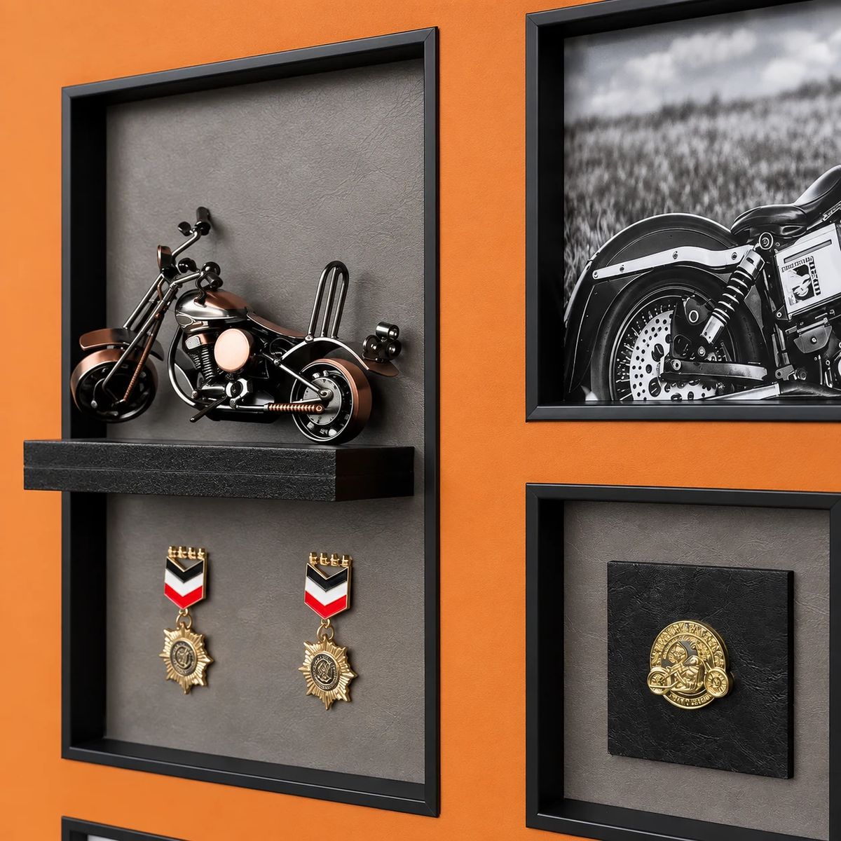 Large Framed Motorcycle Wall Art with 3D Motorbike | 80cm