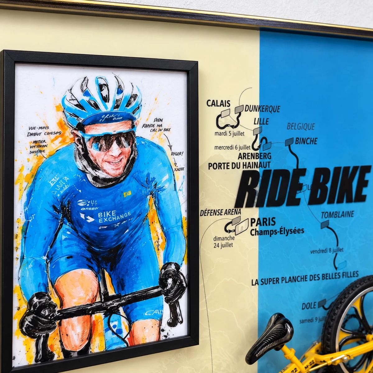 Framed Cycling Wall Art with Miniature Bicycle | 54cm