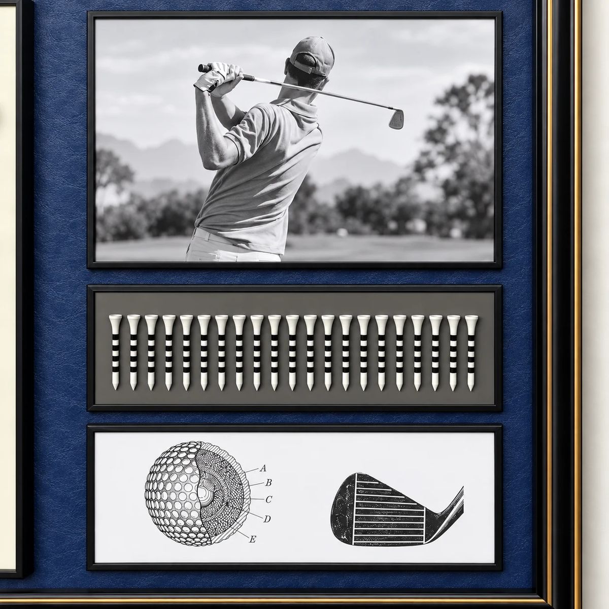 Framed Golf Wall Art with Real Balls and Club | 80cm