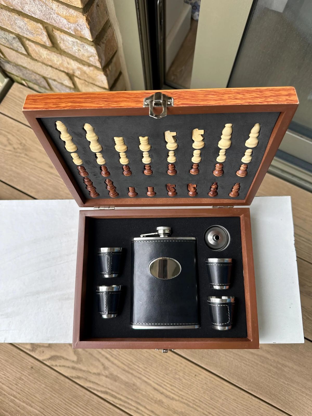Top view chess set flask cups.