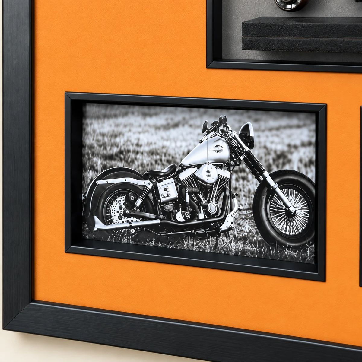 Compact Framed Motorcycle Wall Art with 3D Motorbike | 54cm