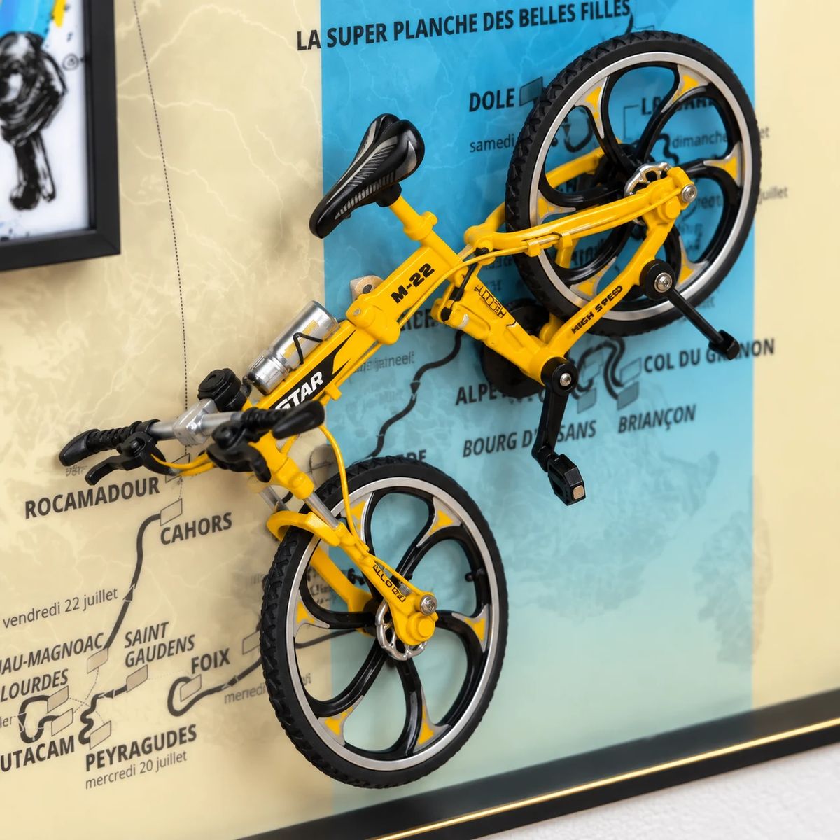 Framed Cycling Wall Art with Miniature Bicycle | 54cm