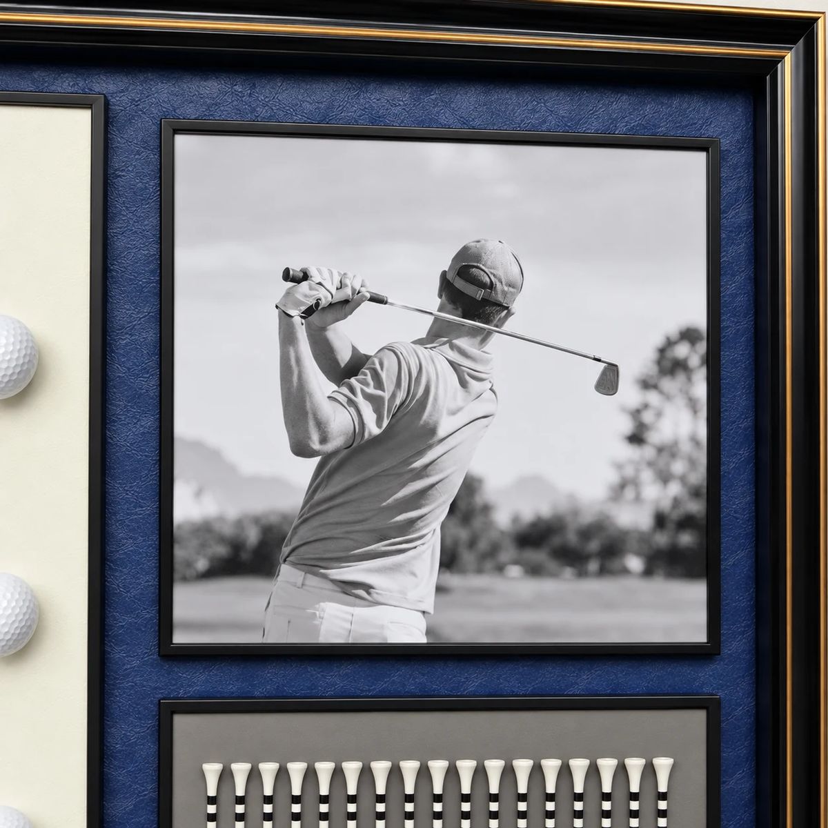 Framed Golf Wall Art with Real Balls and Club | 80cm