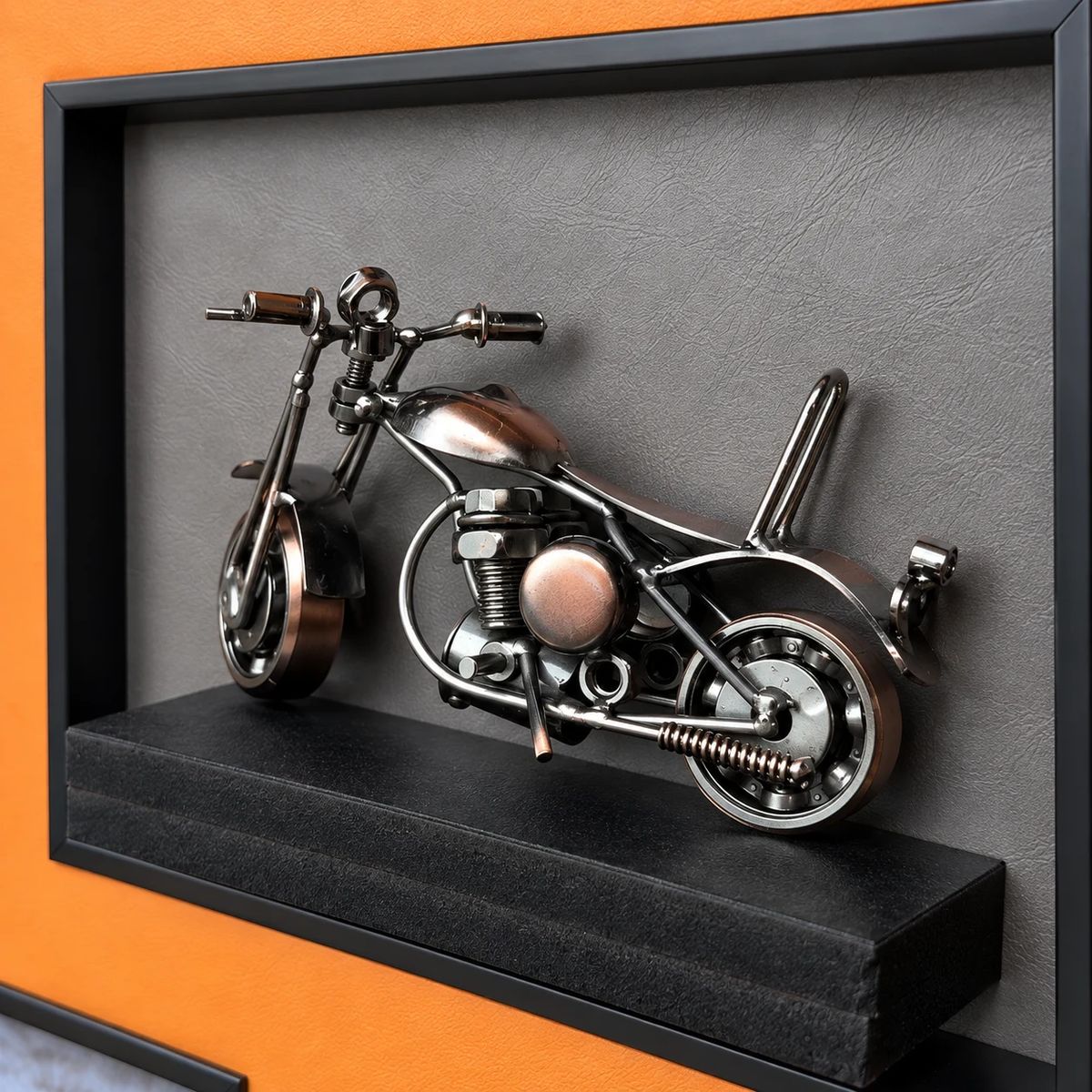 Compact Framed Motorcycle Wall Art with 3D Motorbike | 54cm