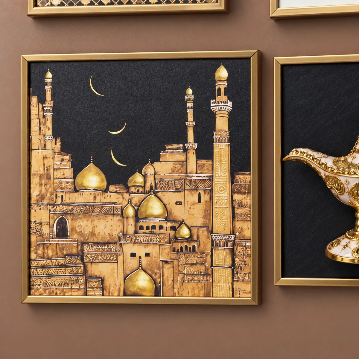 Arabian Wall Art with Raised Camel Objects, additional object detail inside the frame