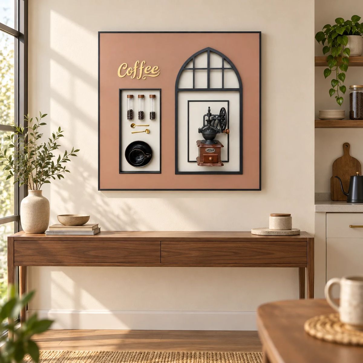 Framed Coffee Wall Art with Real Grinder | 80cm 3D Artwork