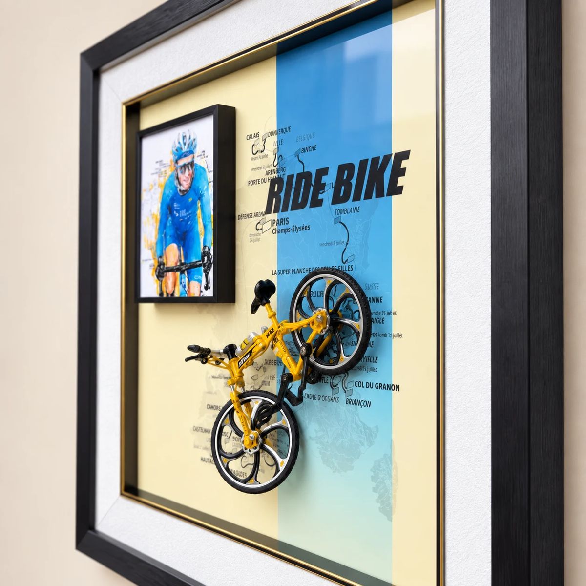 Framed Cycling Wall Art with Miniature Bicycle | 54cm