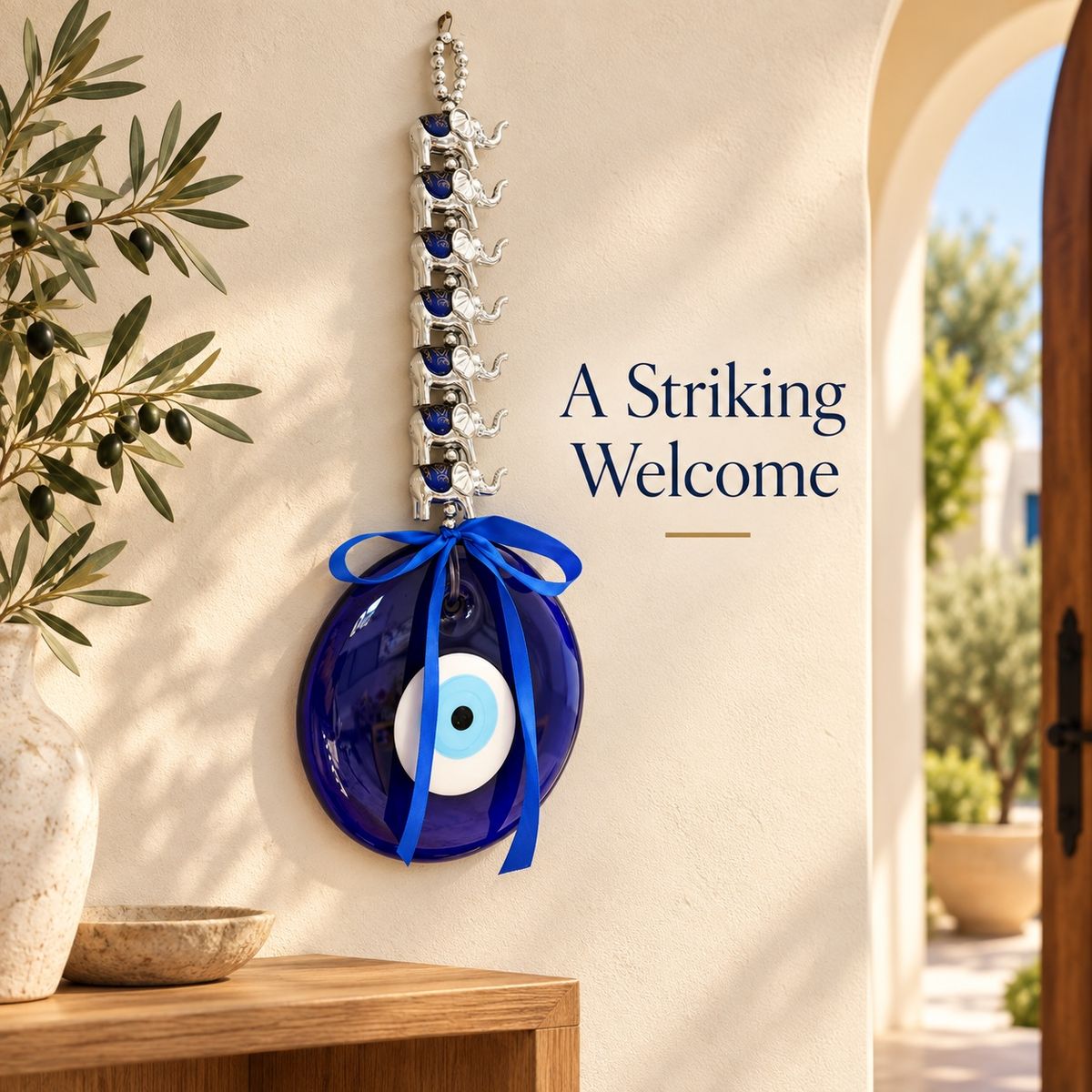 Turkish evil eye wall hanging displayed as a decorative welcome accent