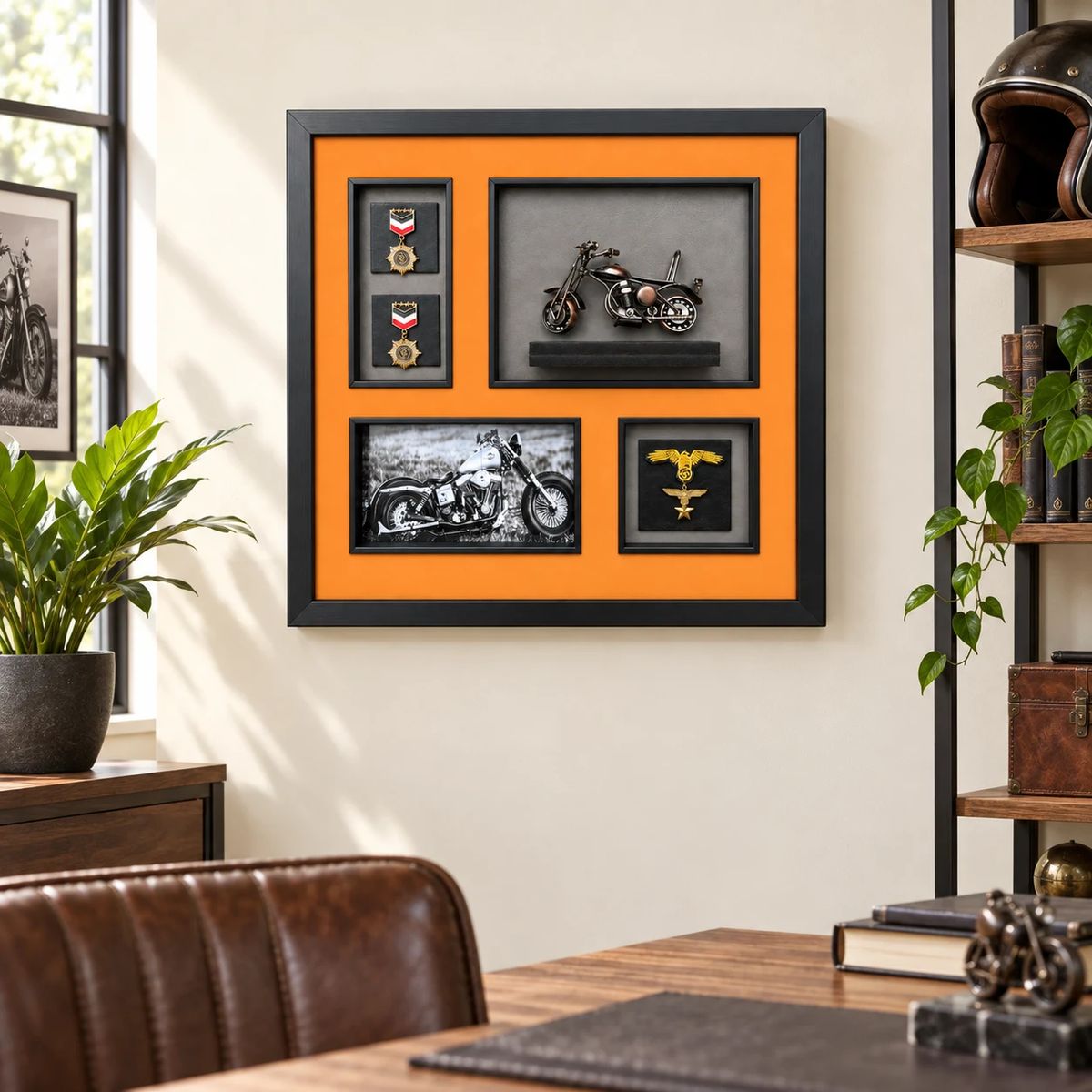 Compact Framed Motorcycle Wall Art with 3D Motorbike | 54cm