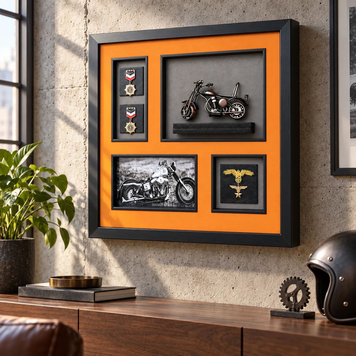 Compact Framed Motorcycle Wall Art with 3D Motorbike | 54cm