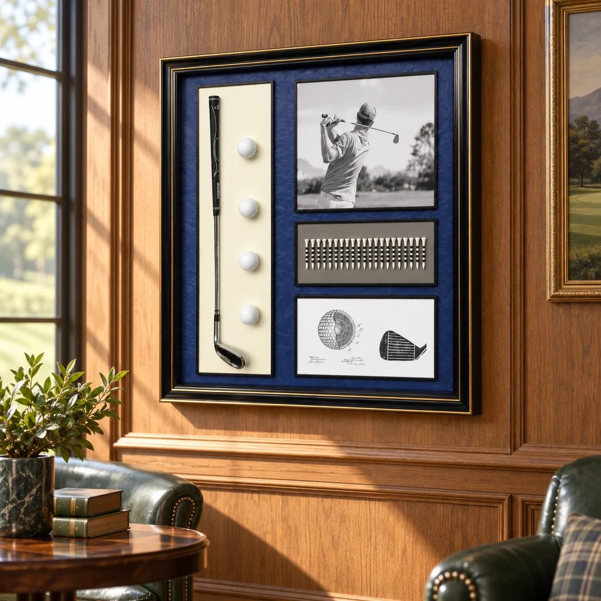Framed Golf Wall Art with Real Balls and Club | 80cm