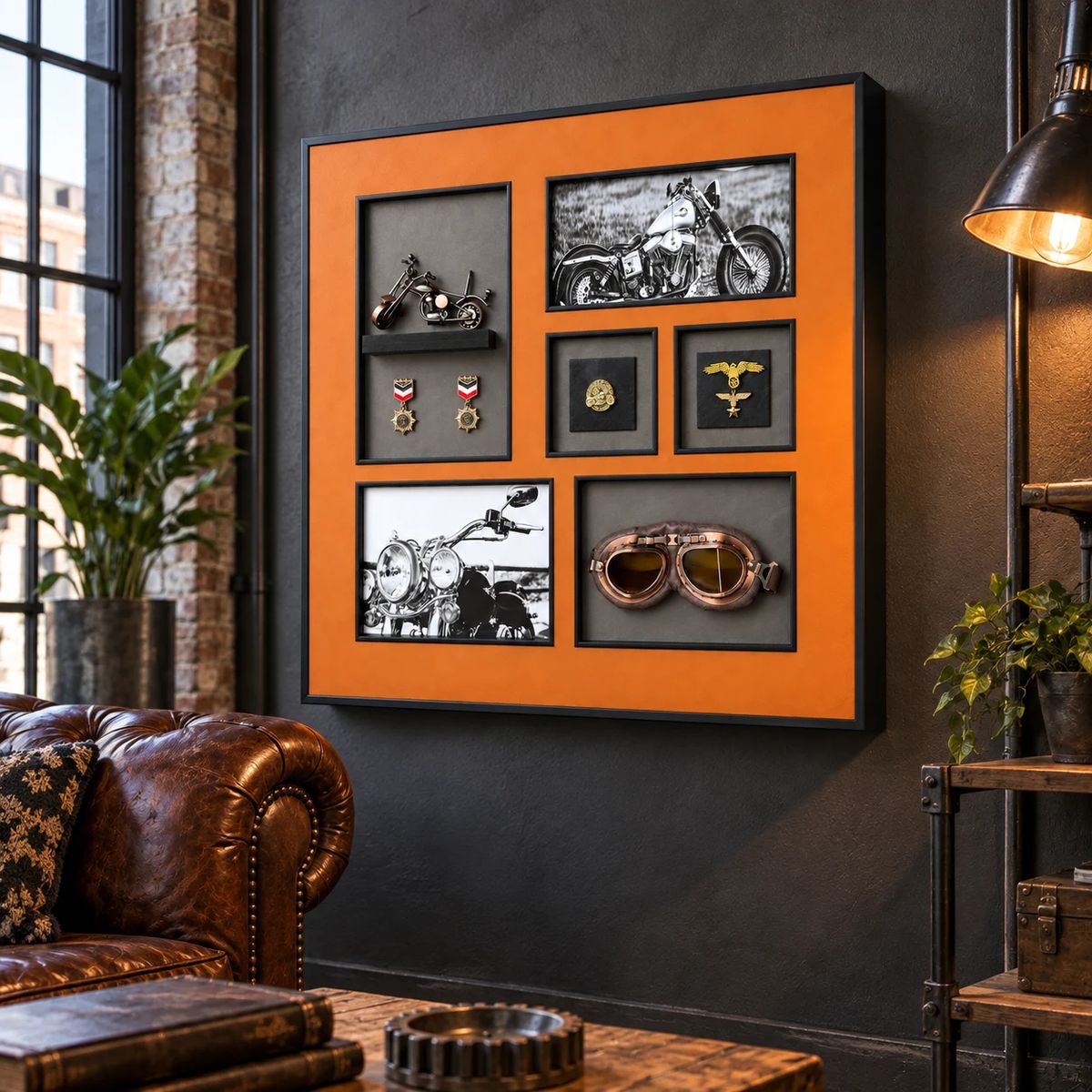 Large Framed Motorcycle Wall Art with 3D Motorbike | 80cm