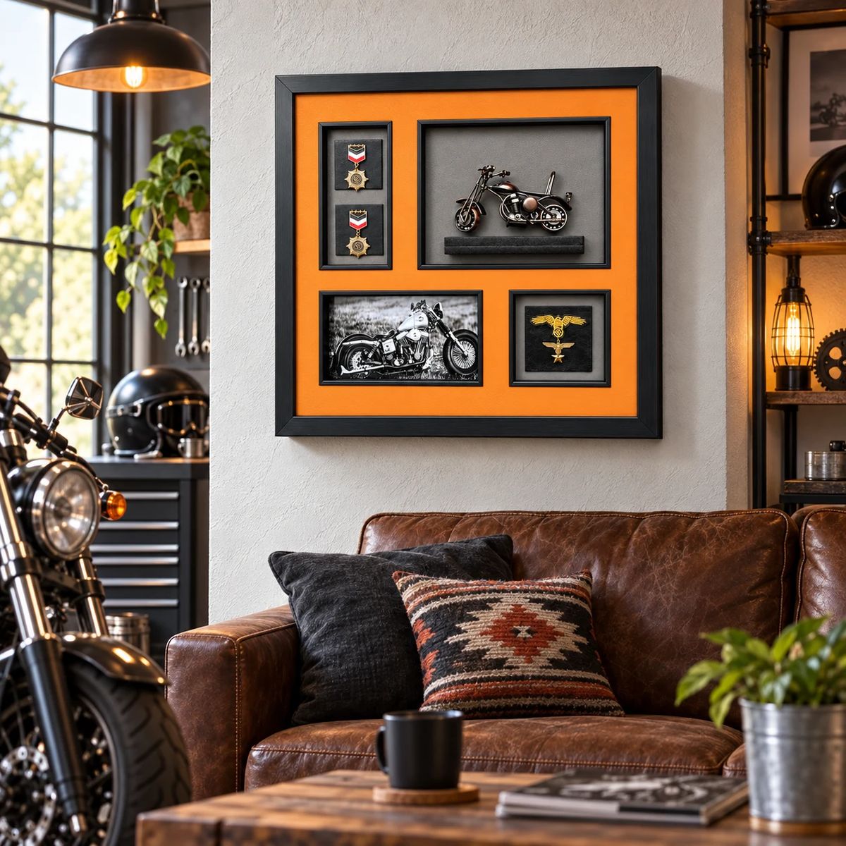 Compact Framed Motorcycle Wall Art with 3D Motorbike | 54cm