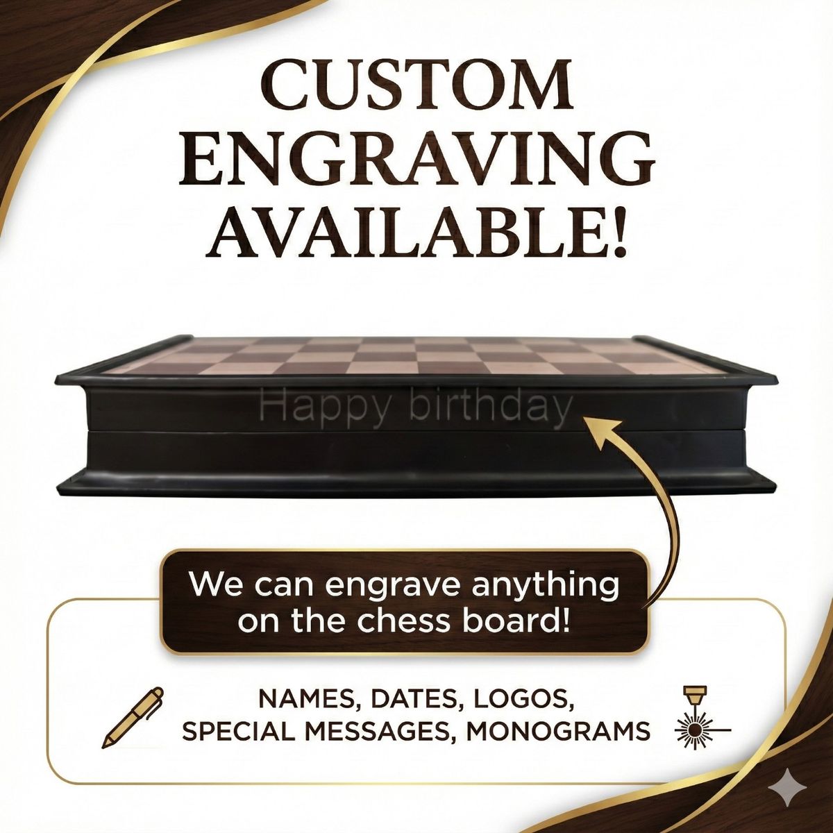 Custom chess set engraving.