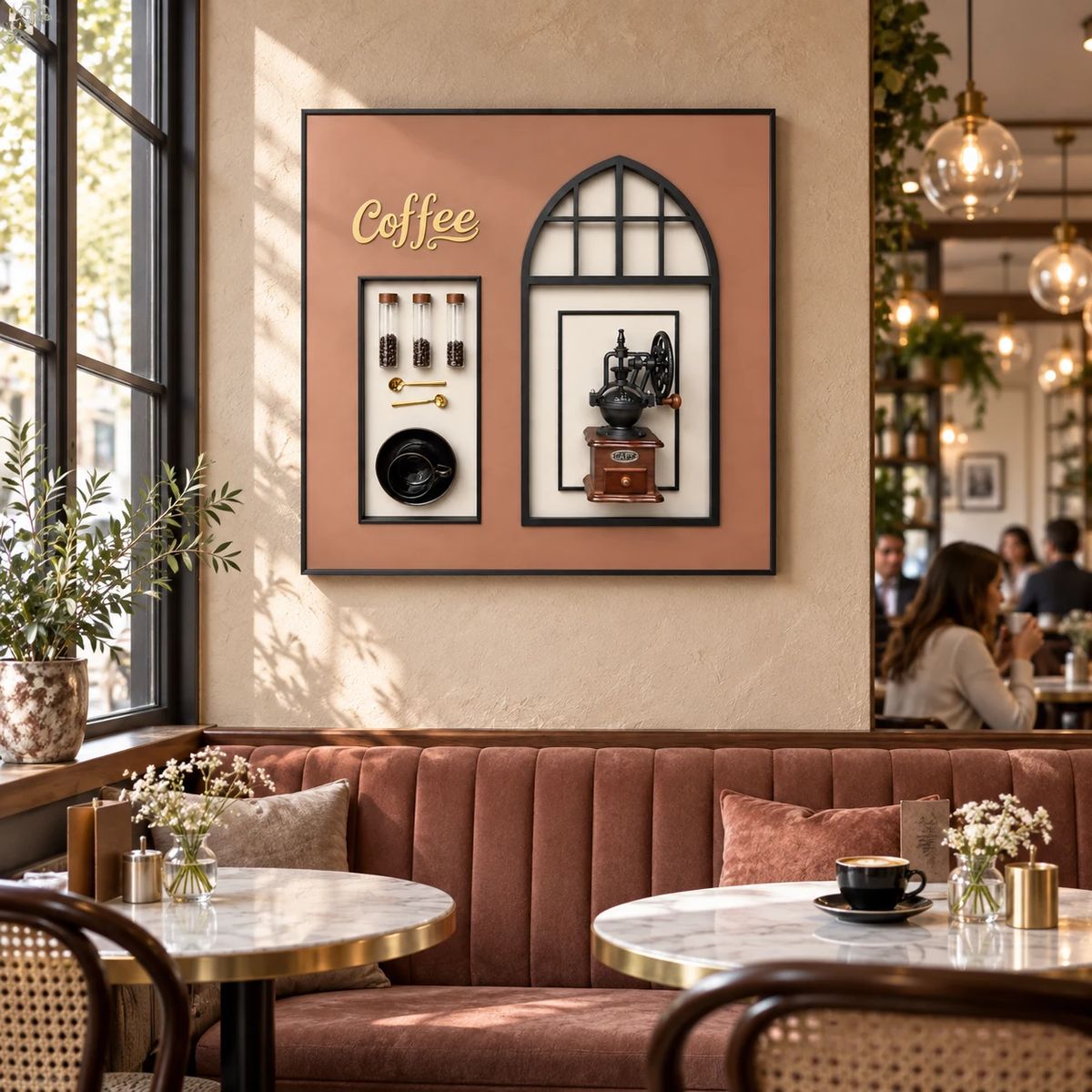 Framed Coffee Wall Art with Real Grinder | 80cm 3D Artwork