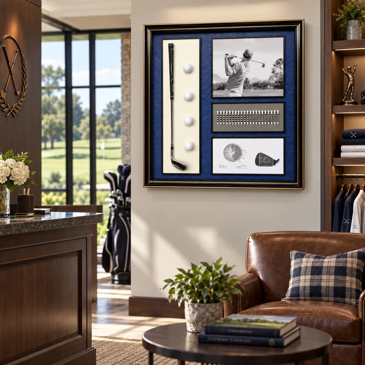 Framed Golf Wall Art with Real Balls and Club | 80cm