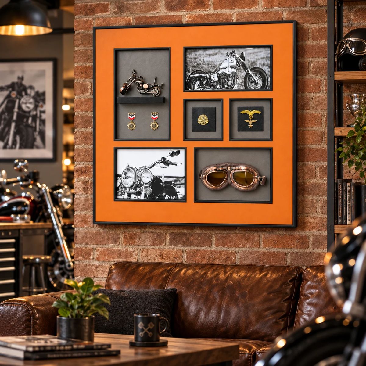 Large Framed Motorcycle Wall Art with 3D Motorbike | 80cm