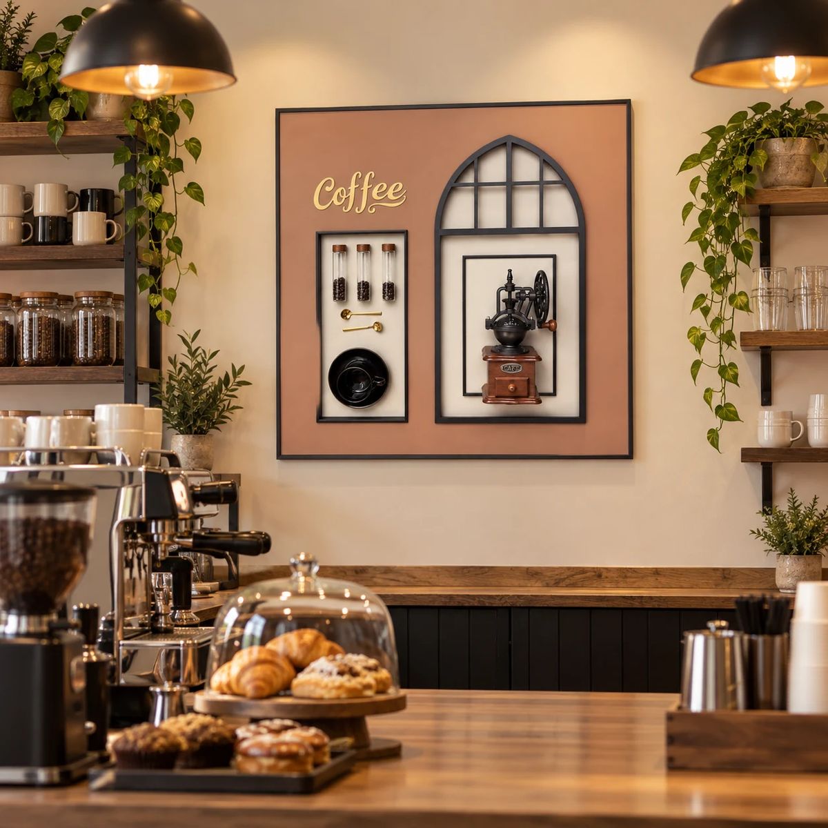 Framed Coffee Wall Art with Real Grinder | 80cm 3D Artwork