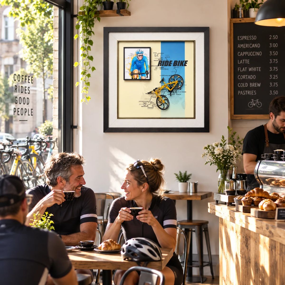 Framed Cycling Wall Art with Miniature Bicycle | 54cm