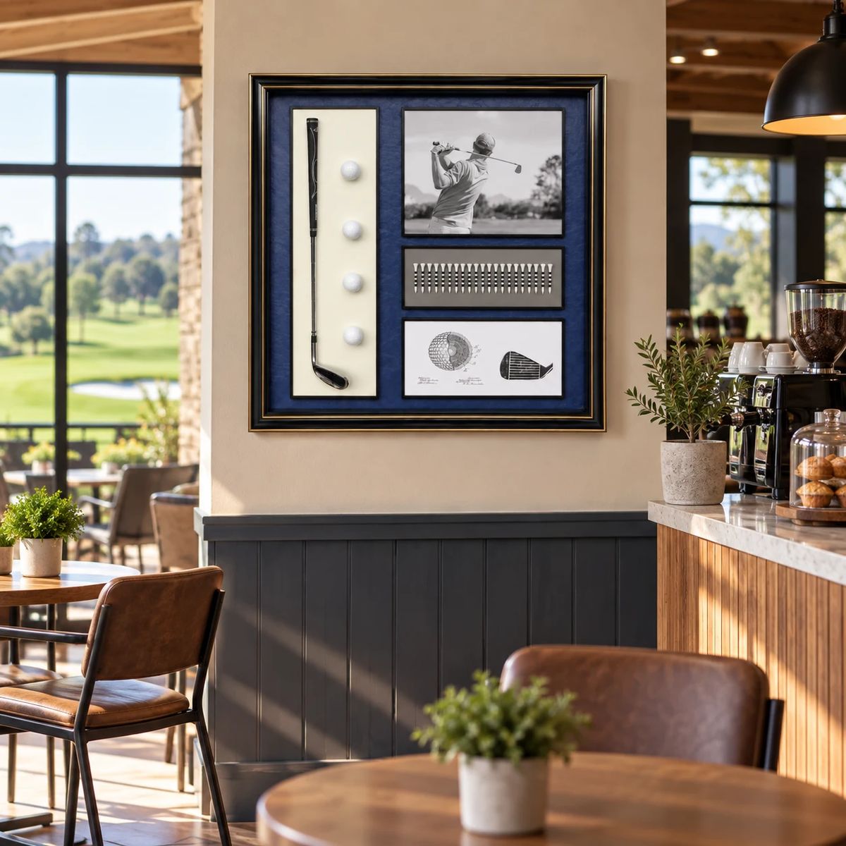 Framed Golf Wall Art with Real Balls and Club | 80cm
