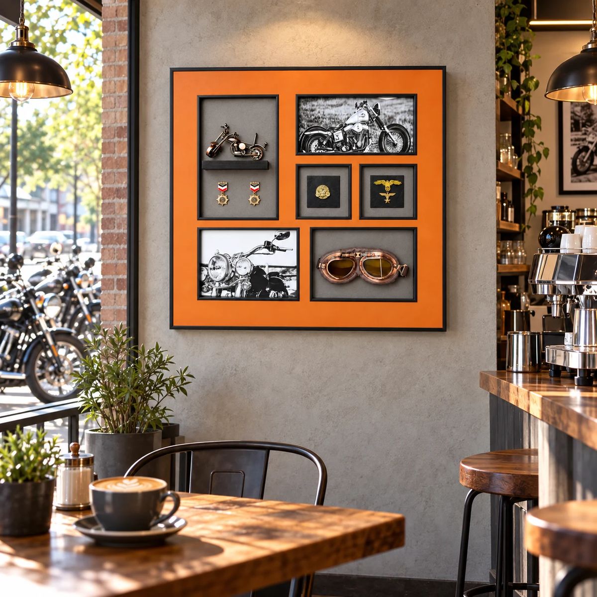 Large Framed Motorcycle Wall Art with 3D Motorbike | 80cm