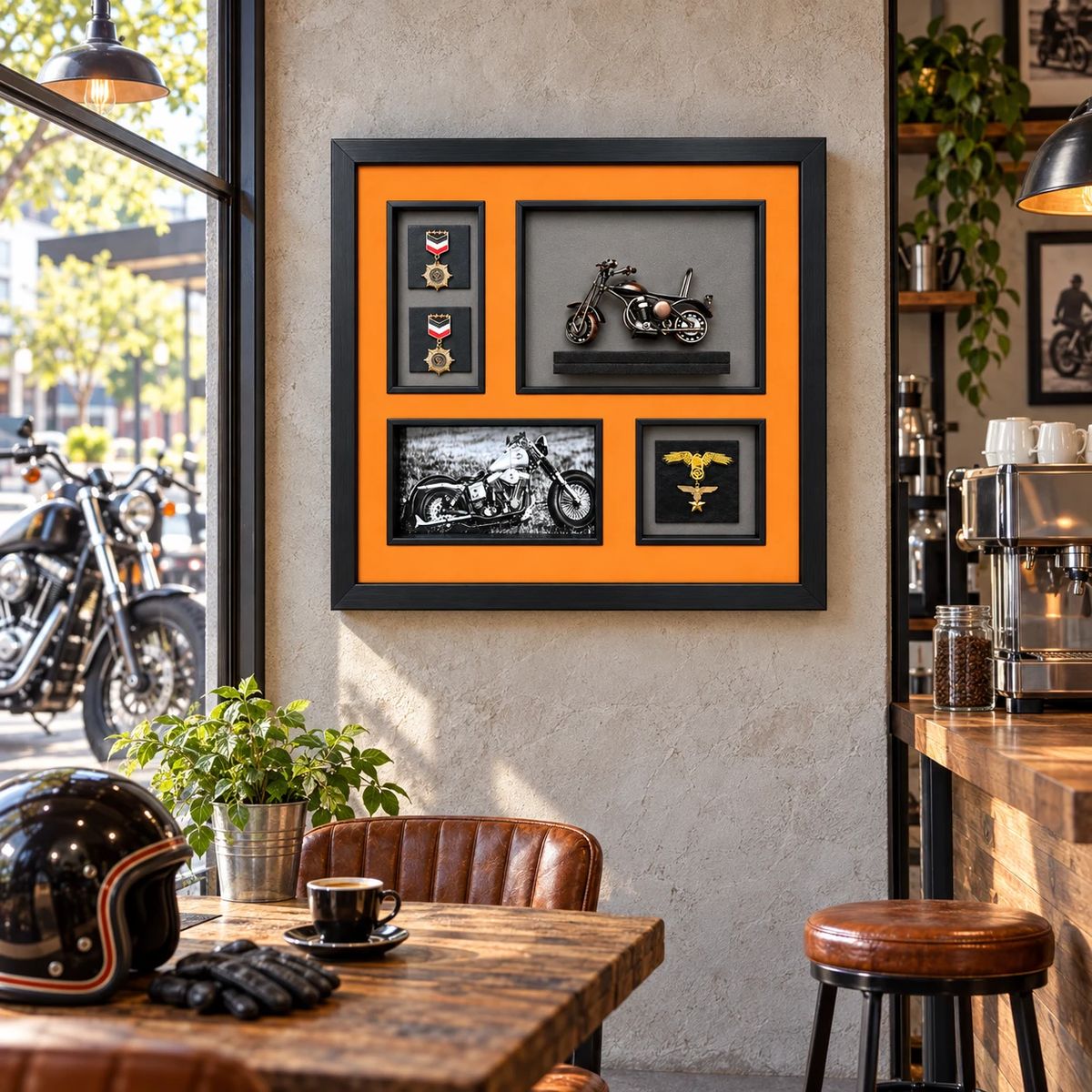 Compact Framed Motorcycle Wall Art with 3D Motorbike | 54cm