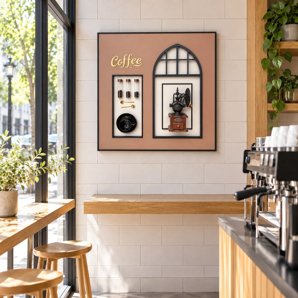 Framed Coffee Wall Art with Real Grinder | 80cm 3D Artwork