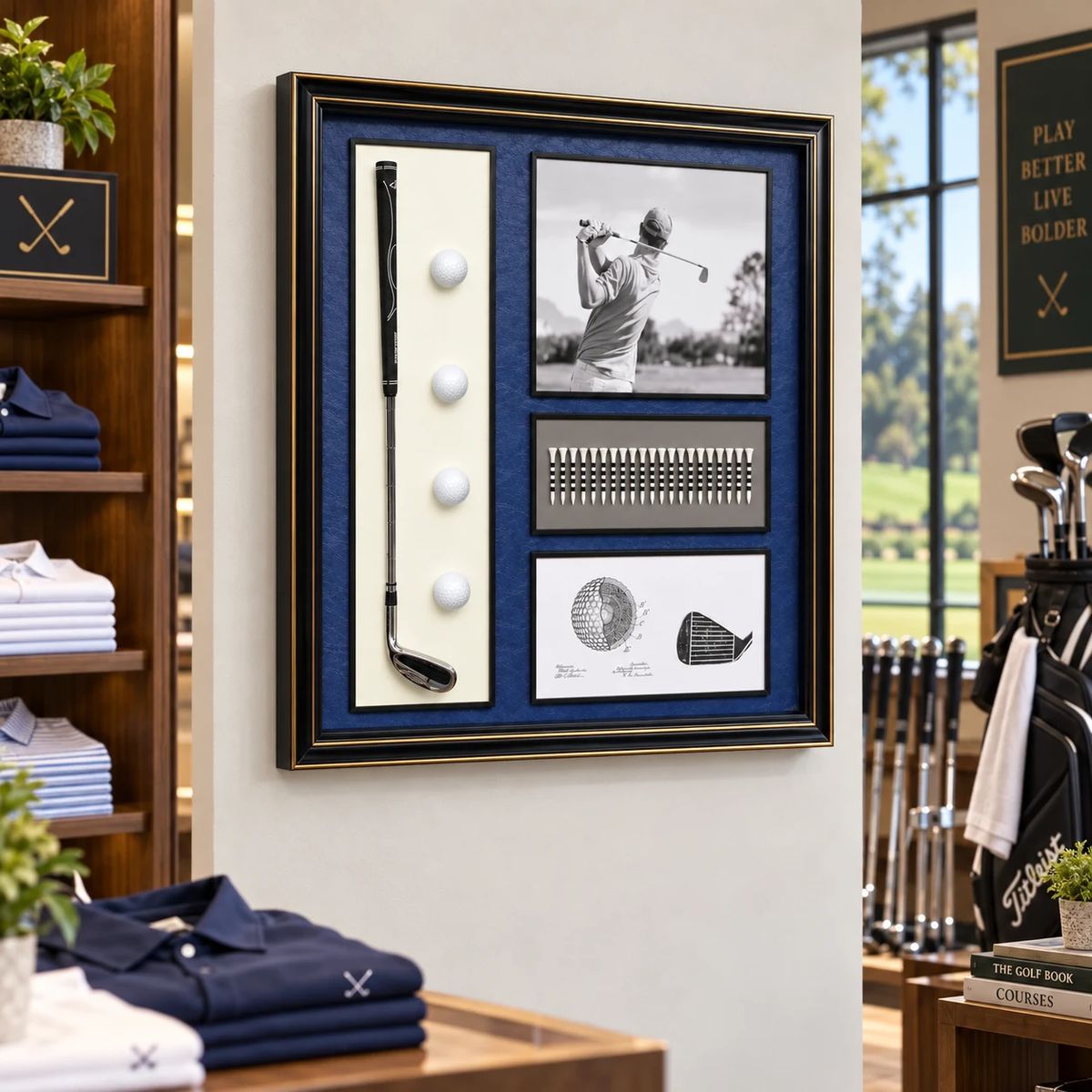 Framed Golf Wall Art with Real Balls and Club | 80cm