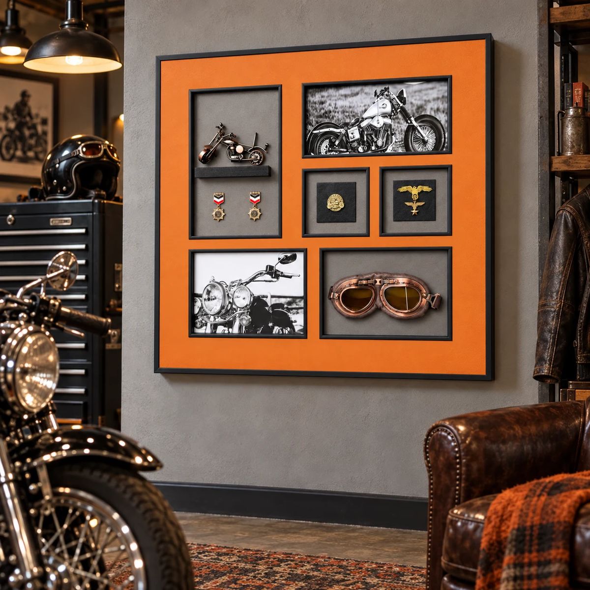 Large Framed Motorcycle Wall Art with 3D Motorbike | 80cm
