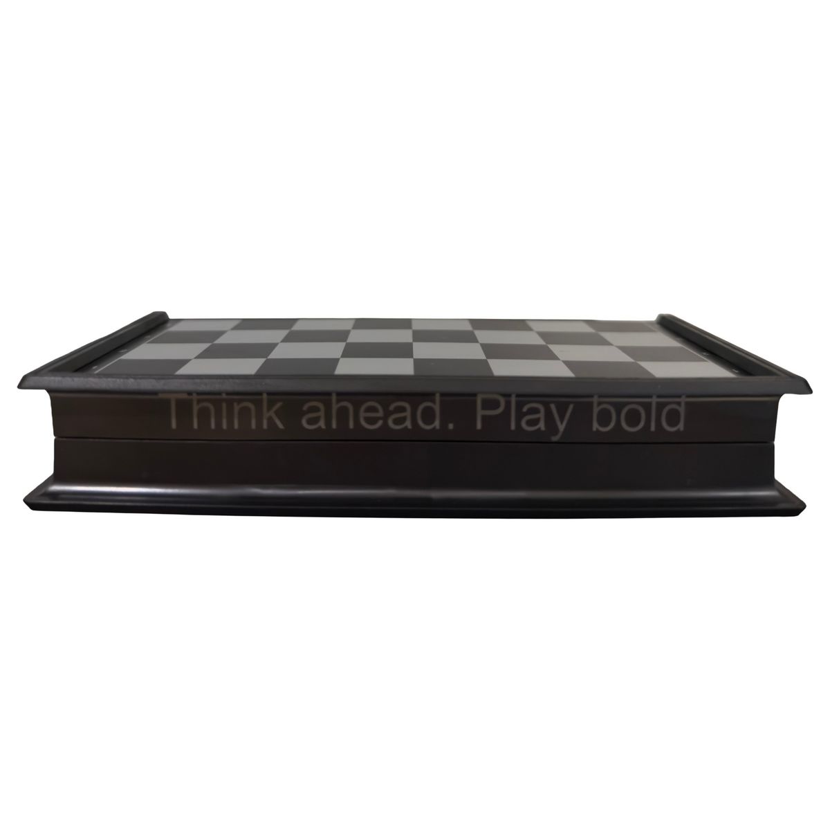Black personalized chess set engraving.