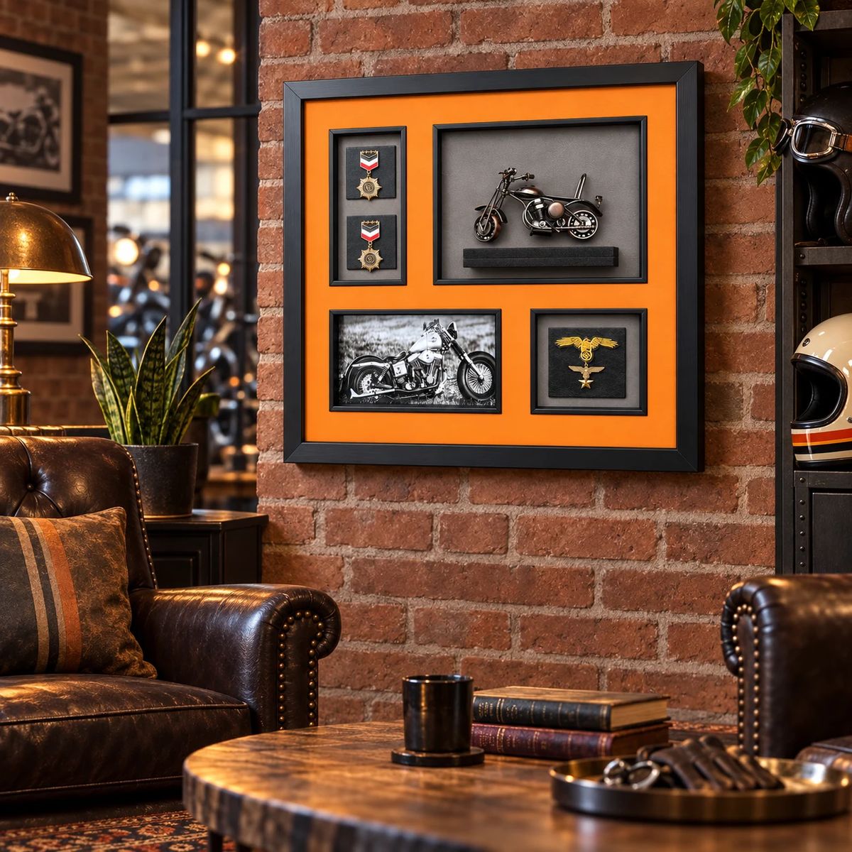Compact Framed Motorcycle Wall Art with 3D Motorbike | 54cm