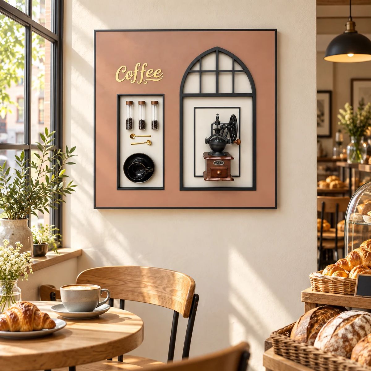 Framed Coffee Wall Art with Real Grinder | 80cm 3D Artwork