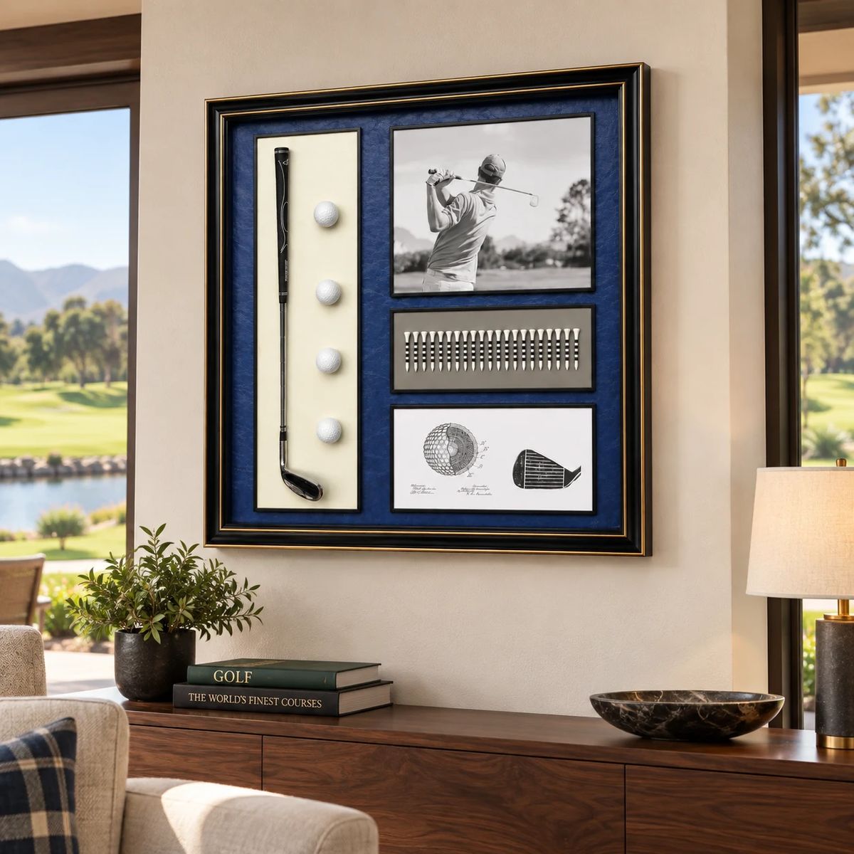 Framed Golf Wall Art with Real Balls and Club | 80cm