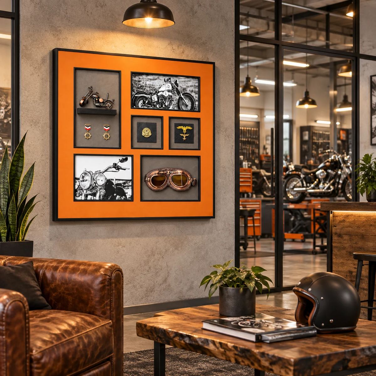 Large Framed Motorcycle Wall Art with 3D Motorbike | 80cm