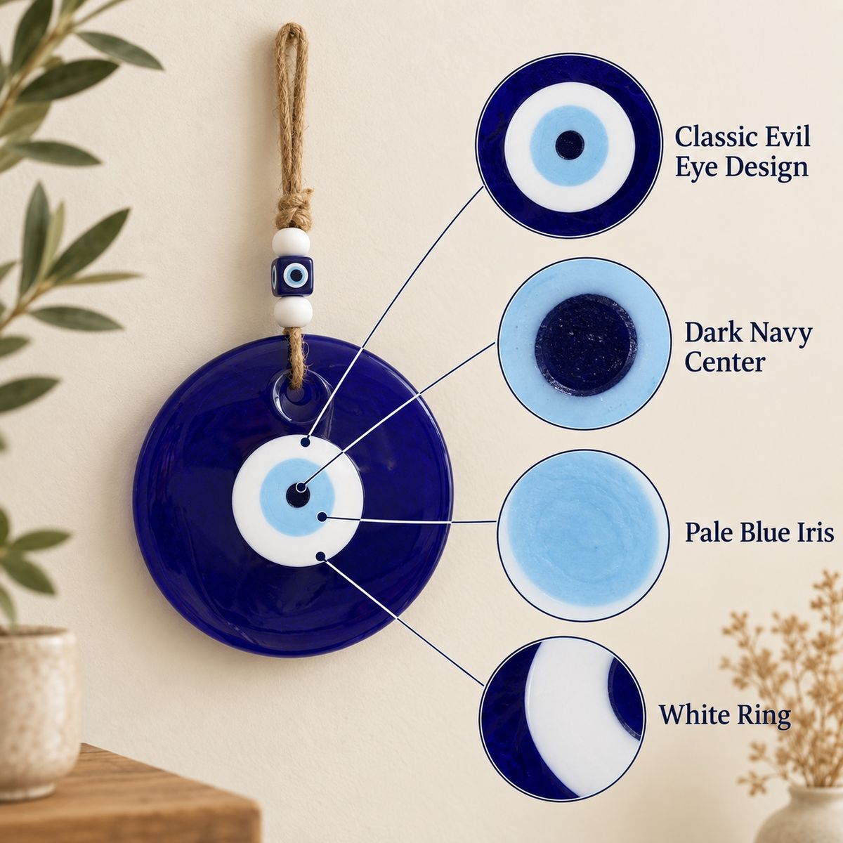 Detail of the concentric blue, white and black evil eye design
