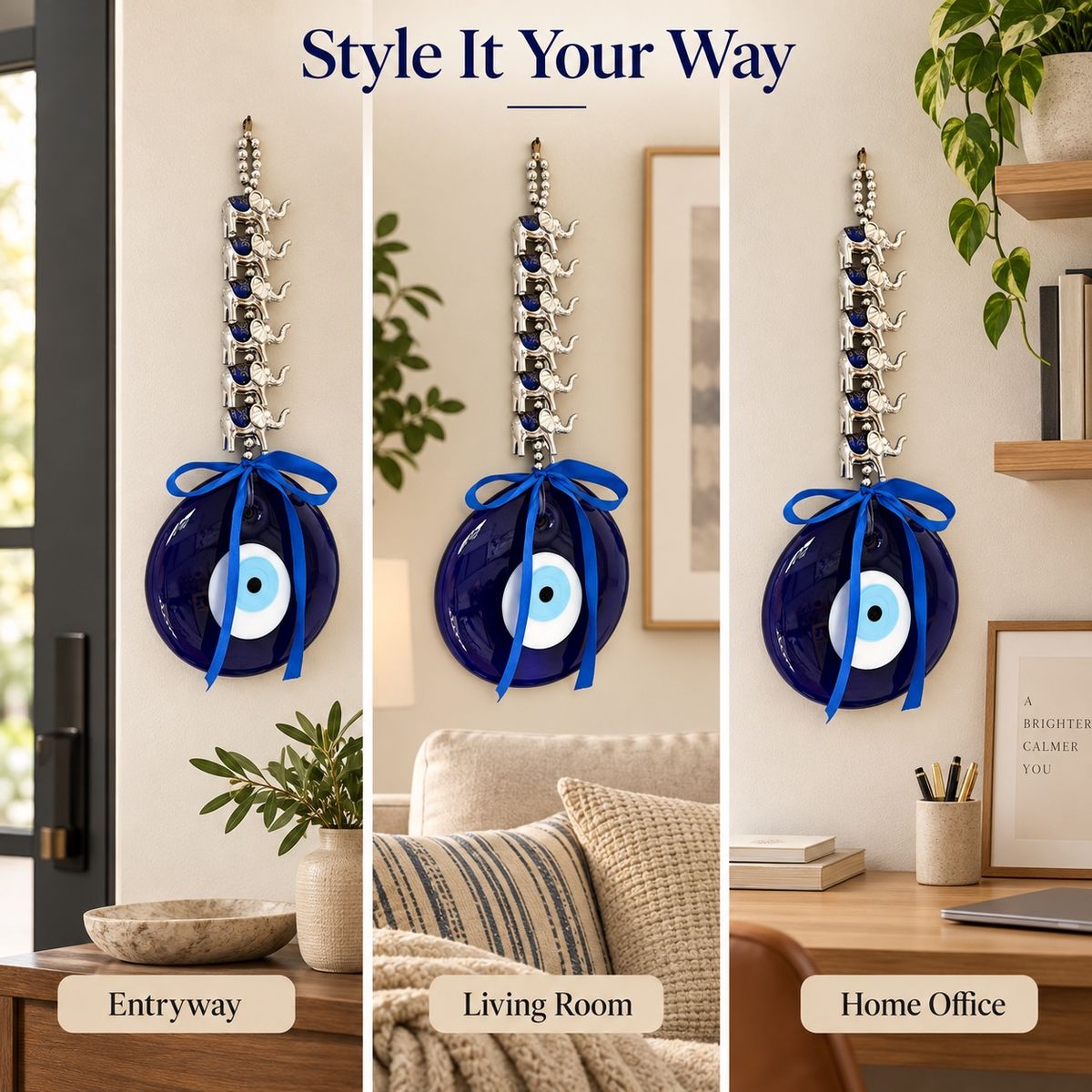 Turkish evil eye wall hanging styled in different indoor spaces