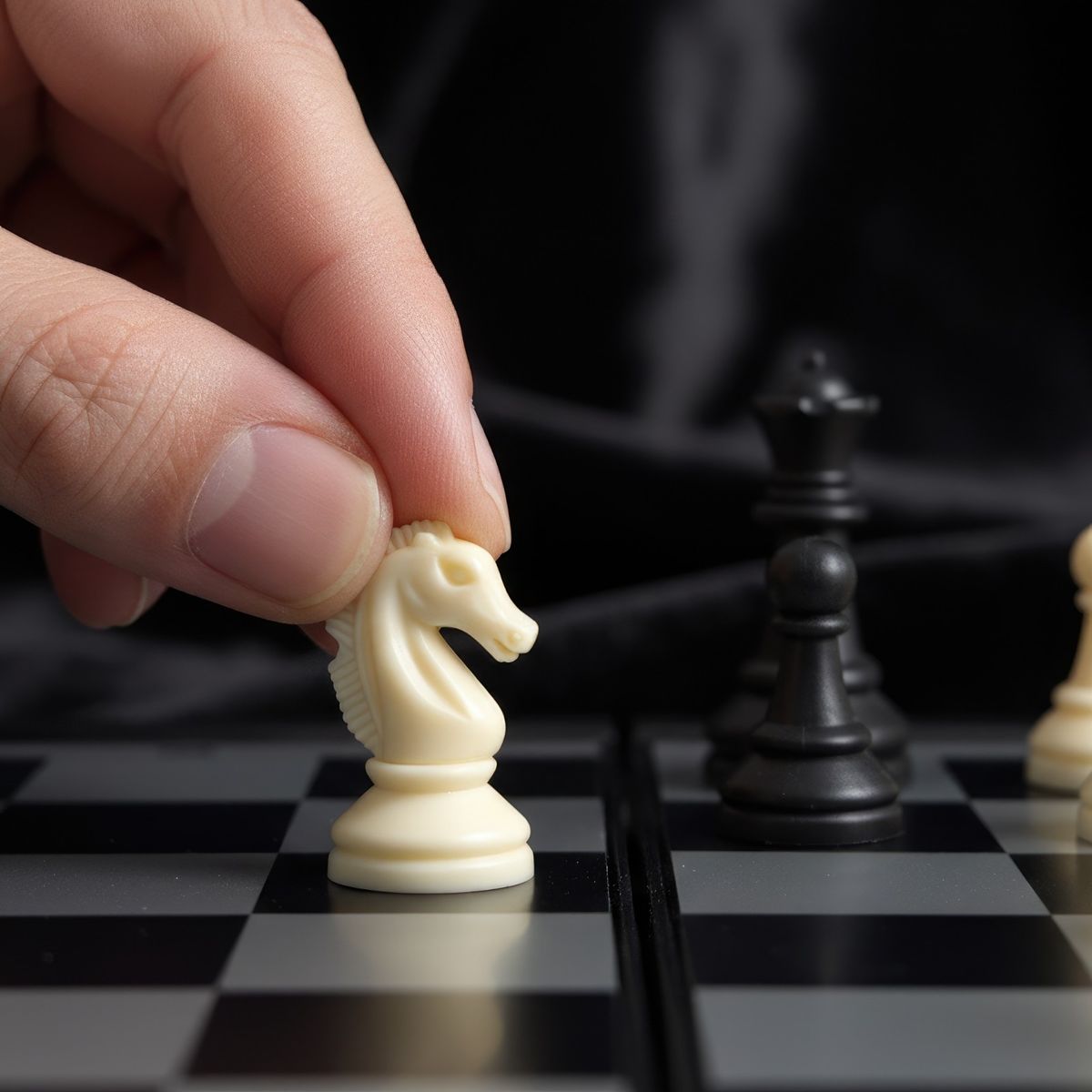 Chess knight close-up.