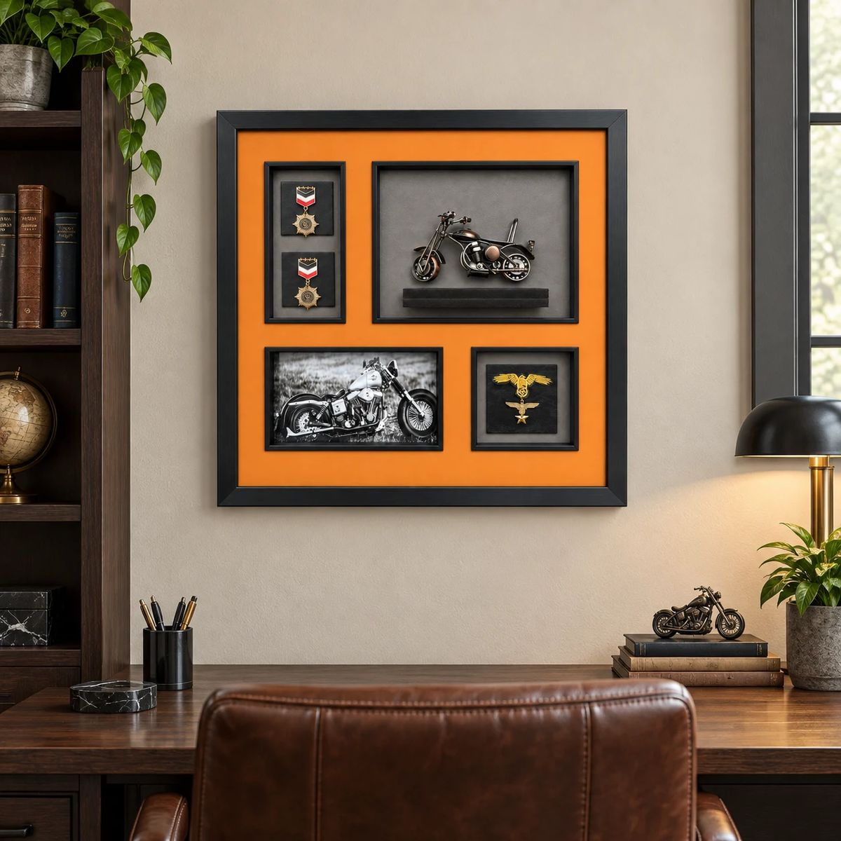 Compact Framed Motorcycle Wall Art with 3D Motorbike | 54cm