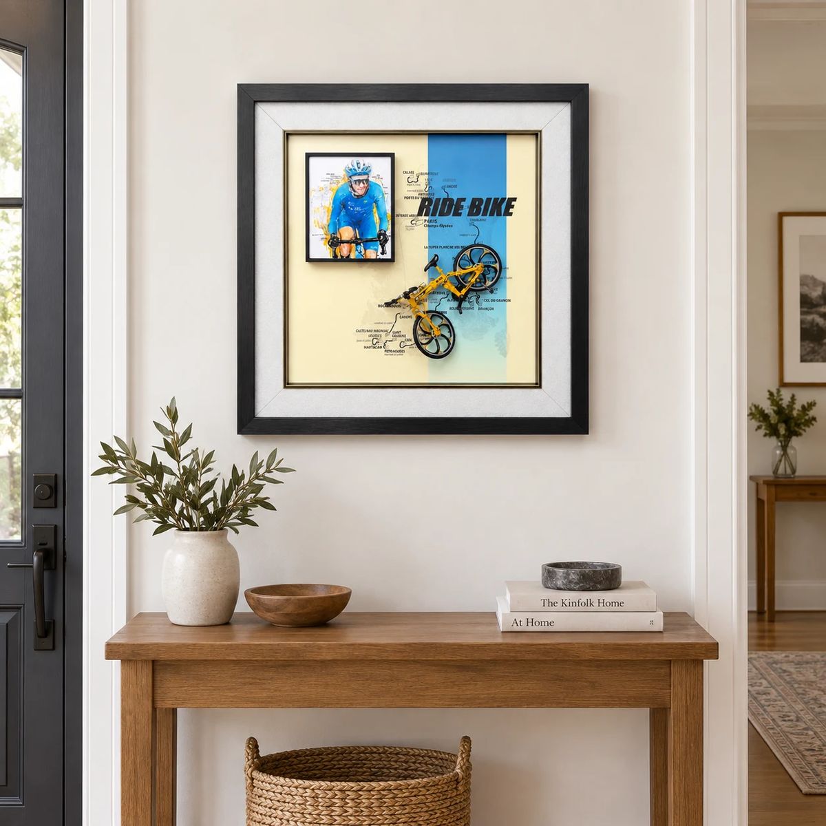 Framed Cycling Wall Art with Miniature Bicycle | 54cm