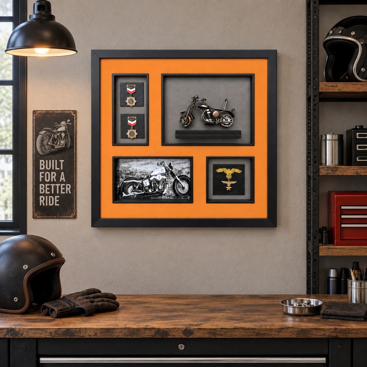 Compact Framed Motorcycle Wall Art with 3D Motorbike | 54cm