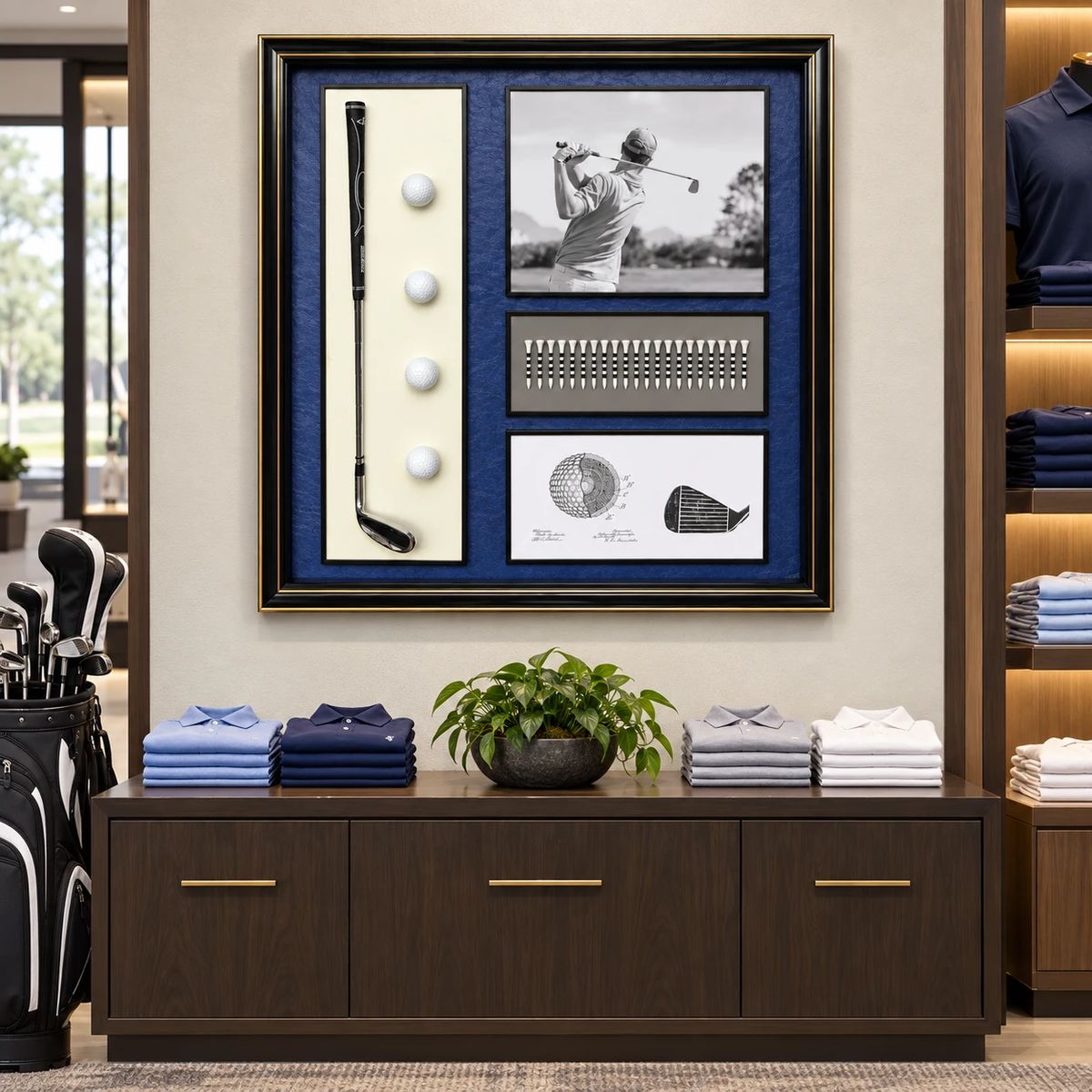 Framed Golf Wall Art with Real Balls and Club | 80cm