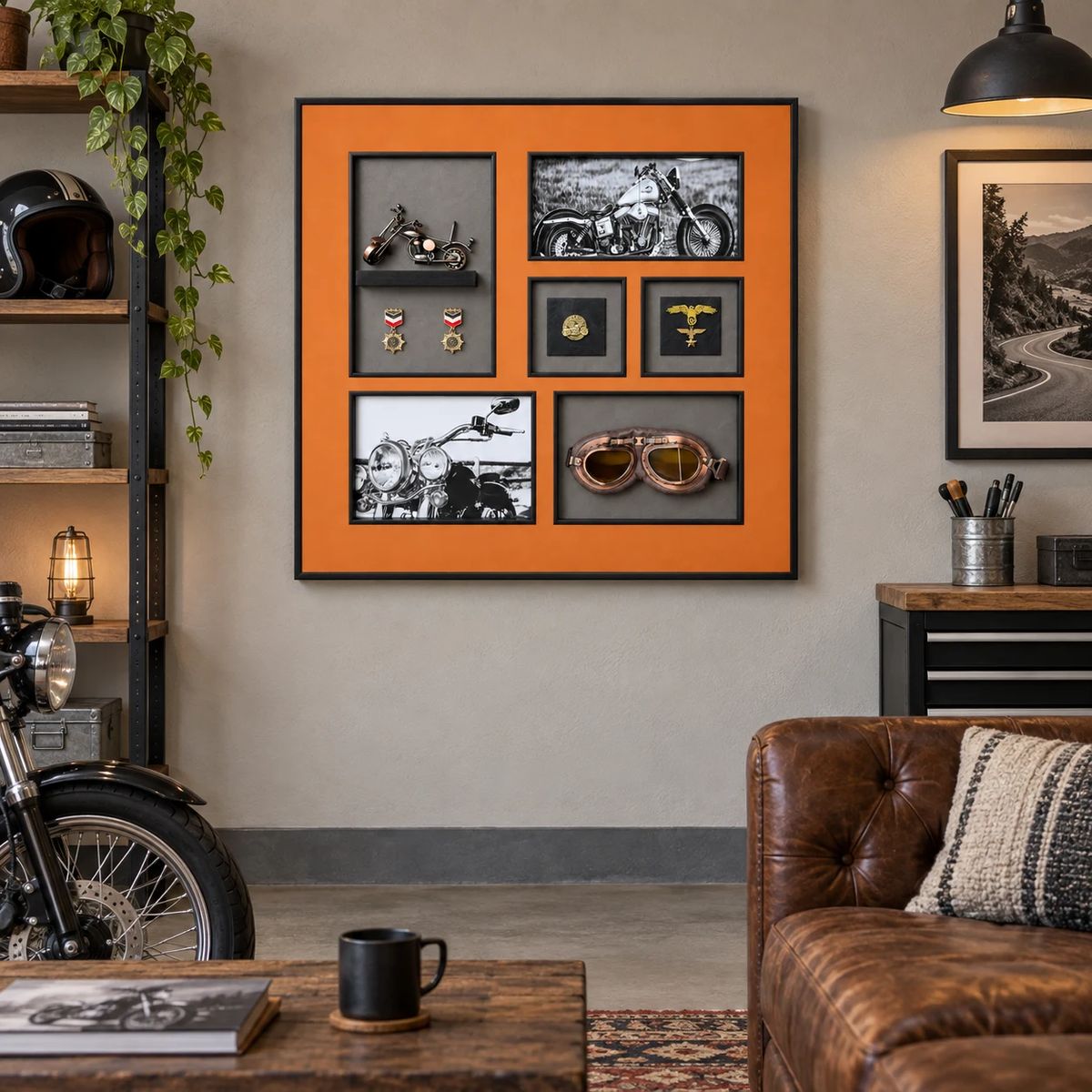 Large Framed Motorcycle Wall Art with 3D Motorbike | 80cm