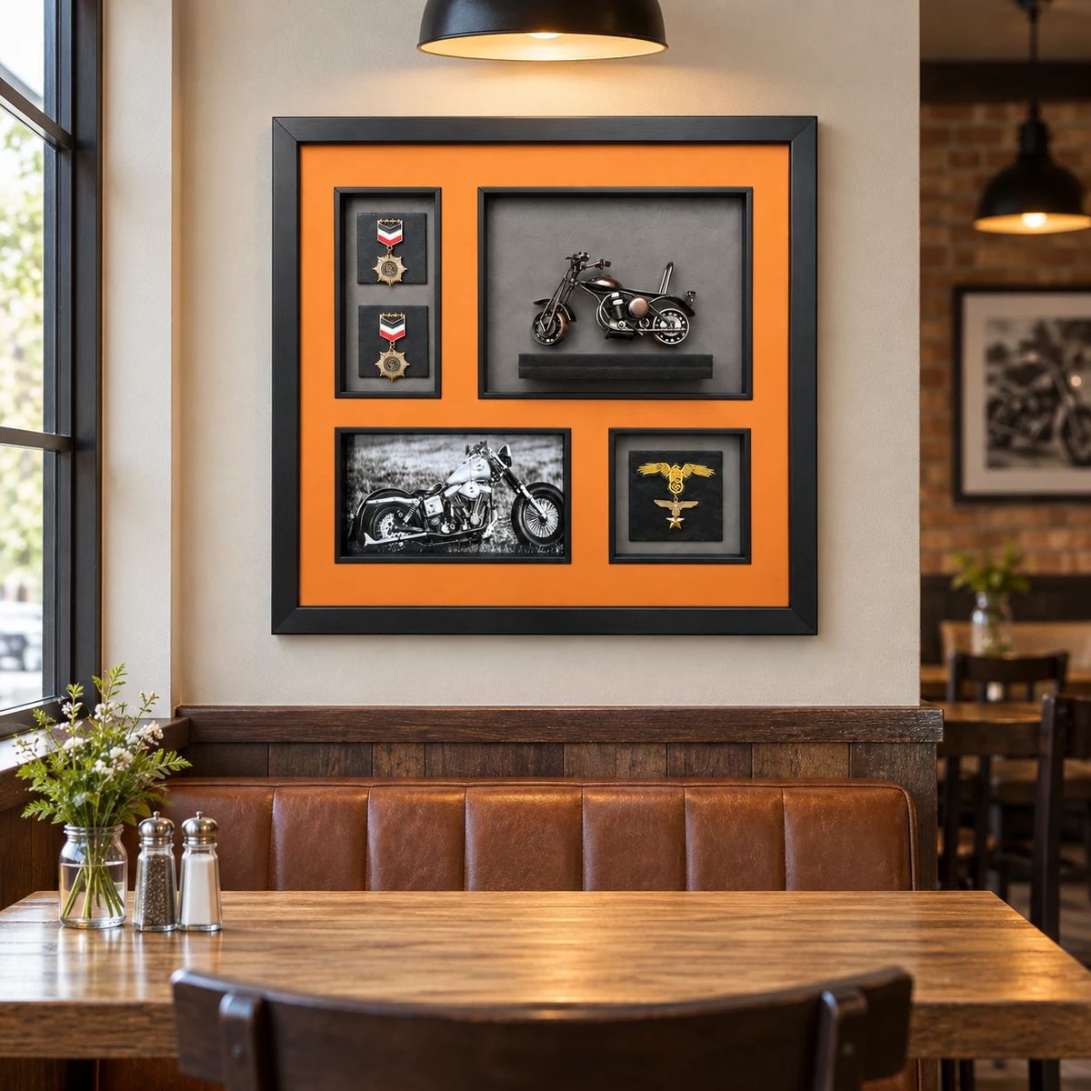 Compact Framed Motorcycle Wall Art with 3D Motorbike | 54cm
