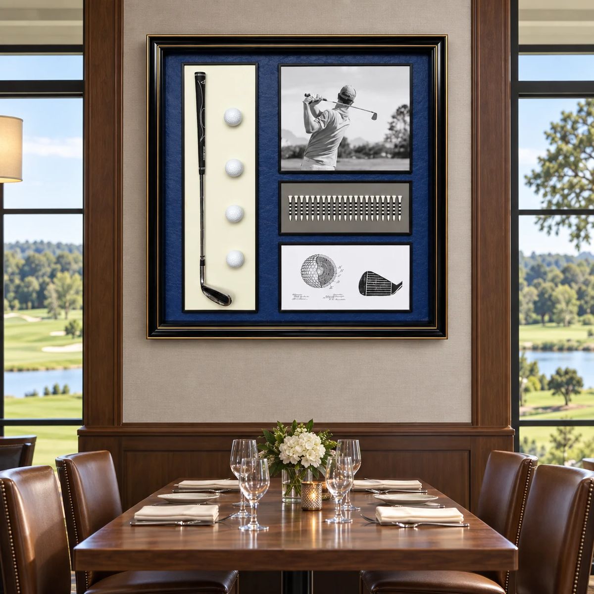 Framed Golf Wall Art with Real Balls and Club | 80cm