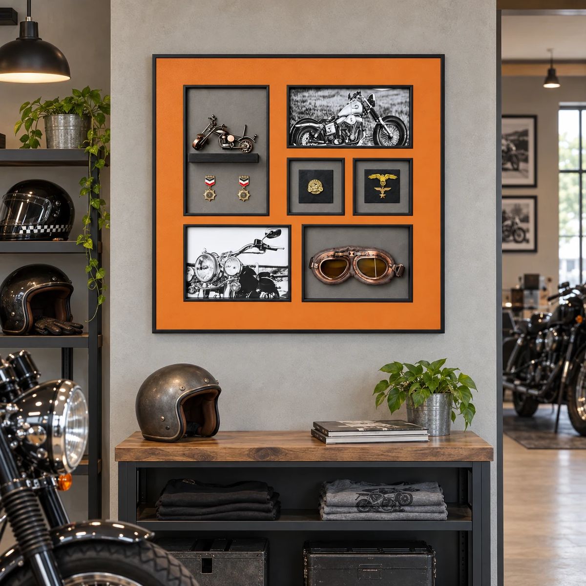 Large Framed Motorcycle Wall Art with 3D Motorbike | 80cm