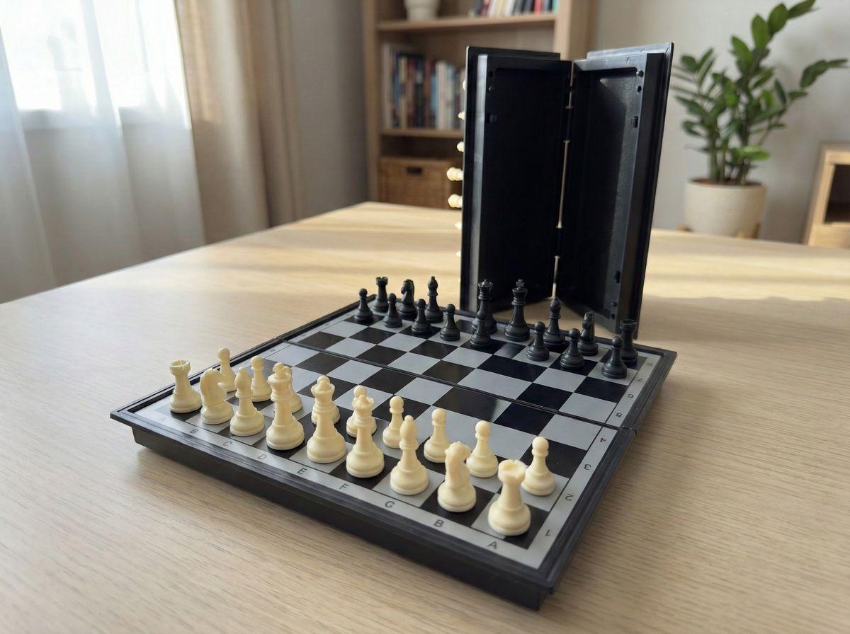 Black magnetic chess set lifestyle.