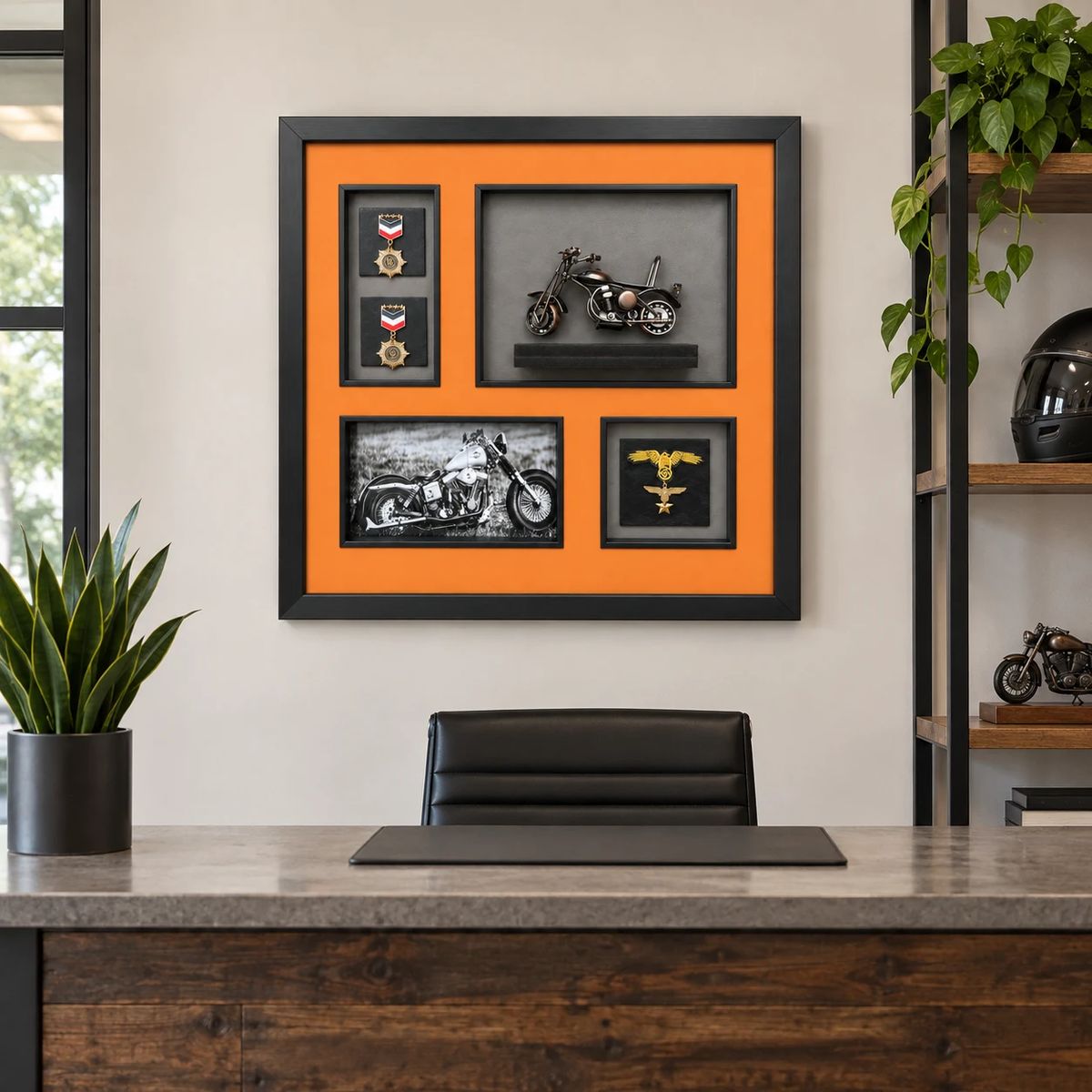 Compact Framed Motorcycle Wall Art with 3D Motorbike | 54cm