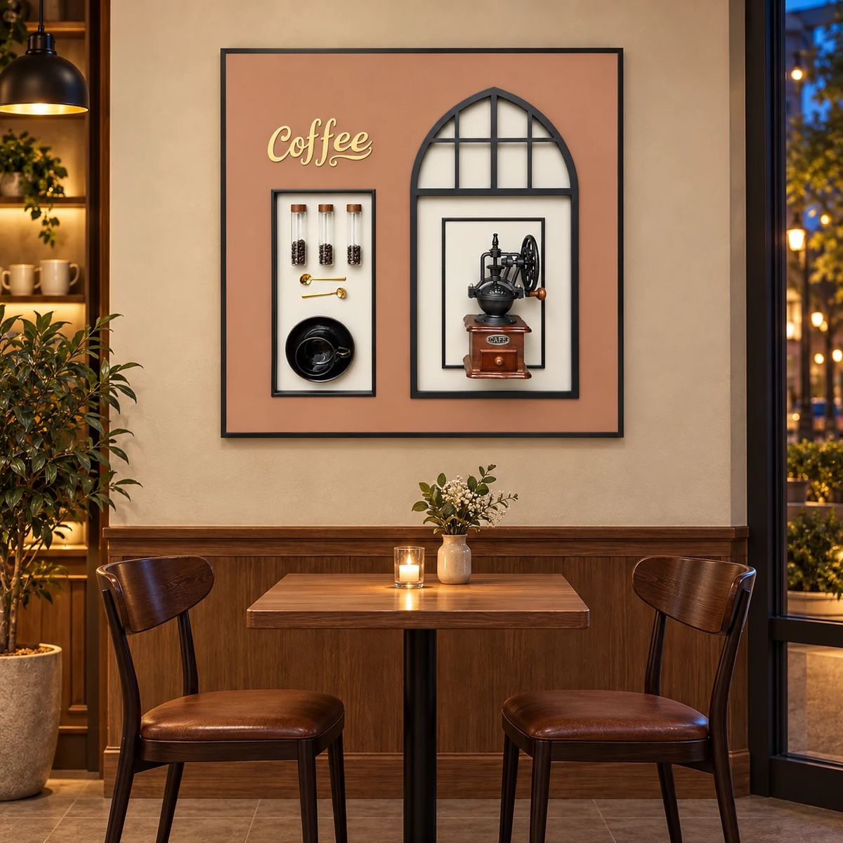 Framed Coffee Wall Art with Real Grinder | 80cm 3D Artwork